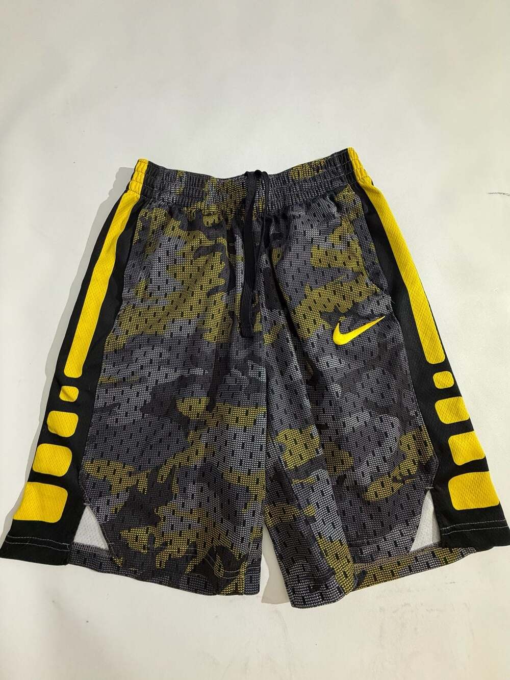 Nike Dri-Fit Shorts Camo Yellow Black Elite Basketball Mesh Mens L
